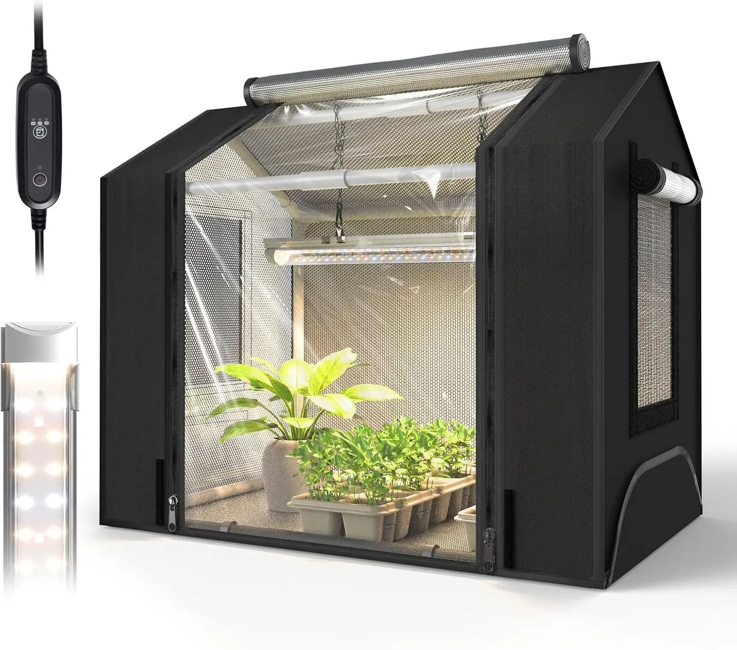 Indoor Greenhouse with Grow Light, Mini Grow Tent for Seed Starting & Plant Growth, 18W Timer Light, Waterproof Base