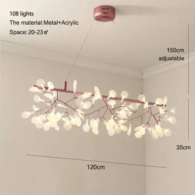 Nordic Rose Gold Black Branch Firefly Indoor Chandelier,Hanging Living Dining Room Restaurant Kitchen Pendant Lamp Home Decor
