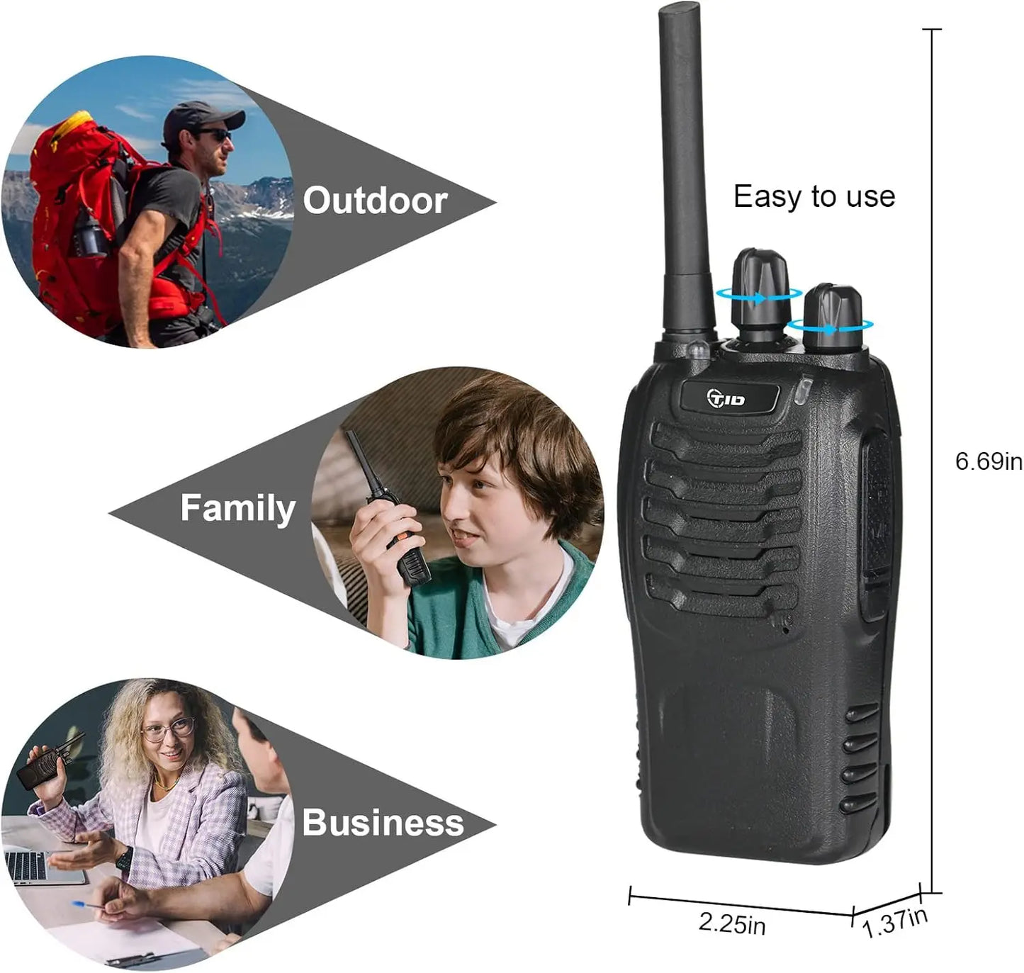 Long Range Rechargeable Walkie Talkies for Adults, 16CH VOX Flashlight Two Way Radios with Earpiece, 10 Pack Black