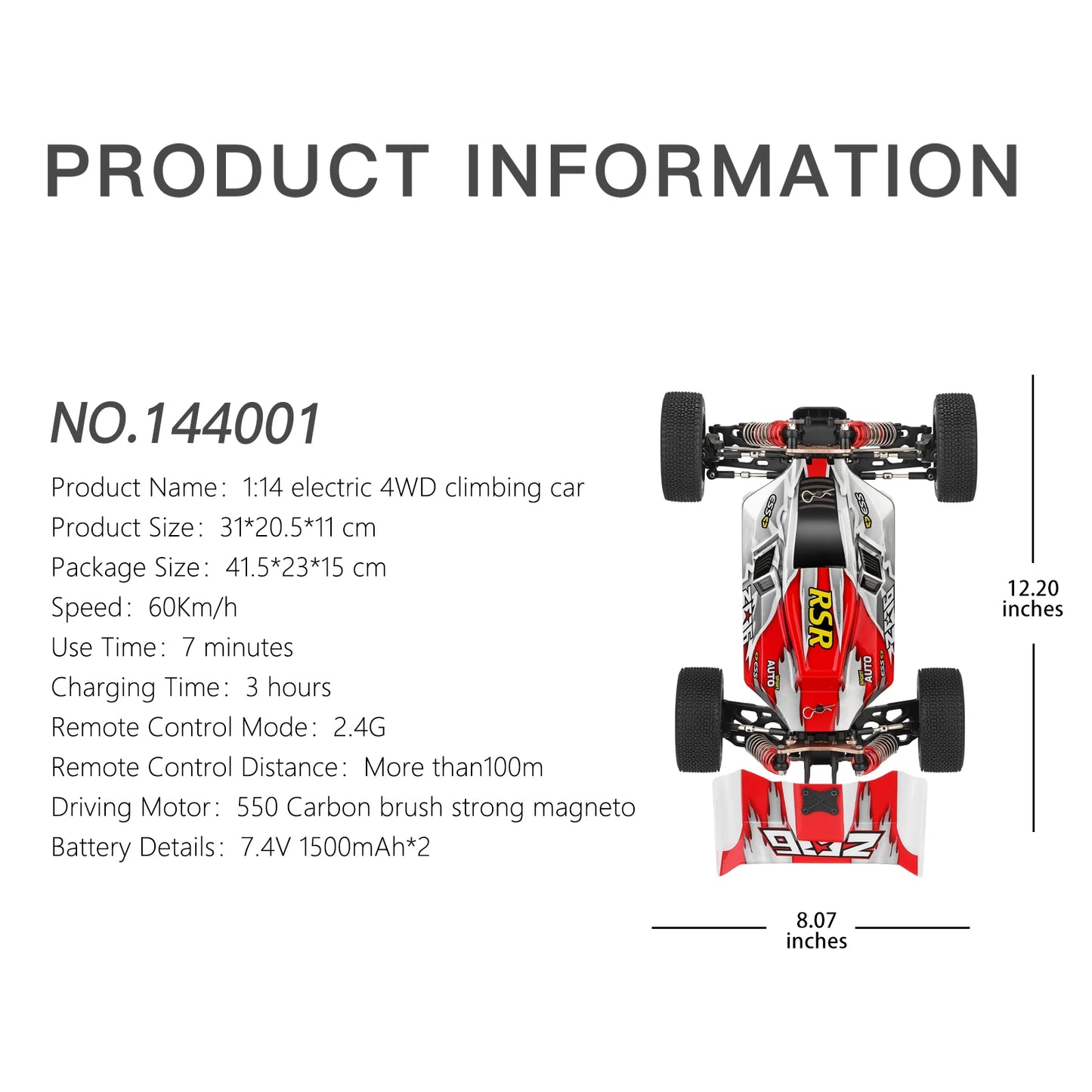 WLtoys 144001 Racing RC Car,1:14 Scale High Speed Remote Control Car, 60Km/h, Suitable for Outdoors and gift