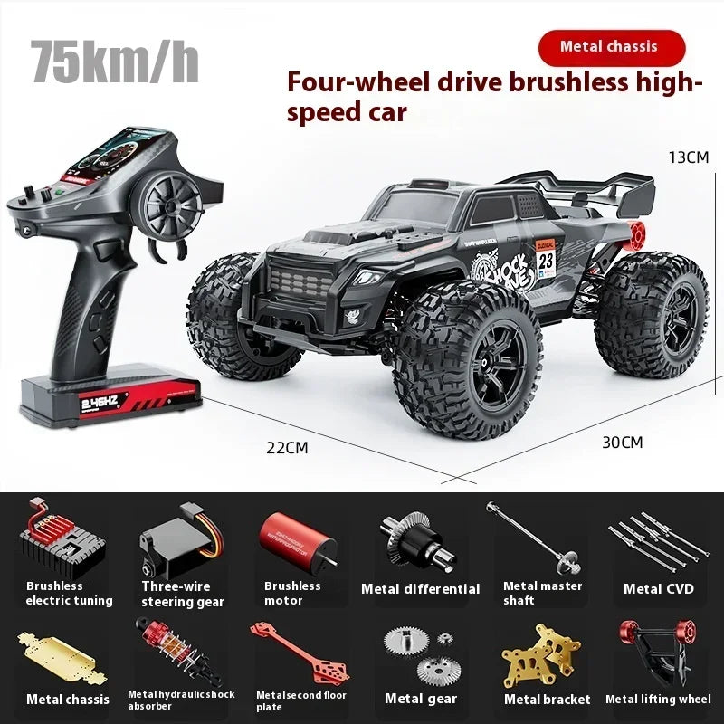 Hot 75km/h High-speed 4WD Rc Truck,1:16 Brushless Off-road Rc Cars,Alloy Chassis Bigfoot Monster Truck,Toys for Boys,funny Gift