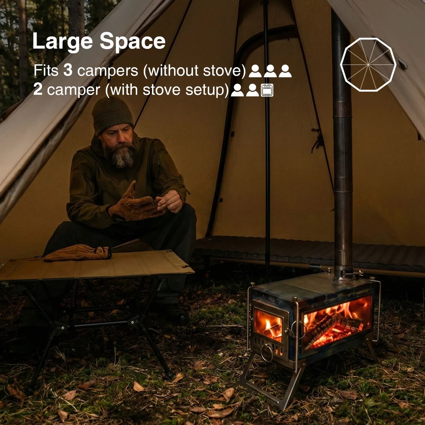 OneTigris Northgaze 2.0 Camping Tent with Snow Skirt Lightweight Pyramid Teepee with Chimney Hole for Travel Backpack Trekking