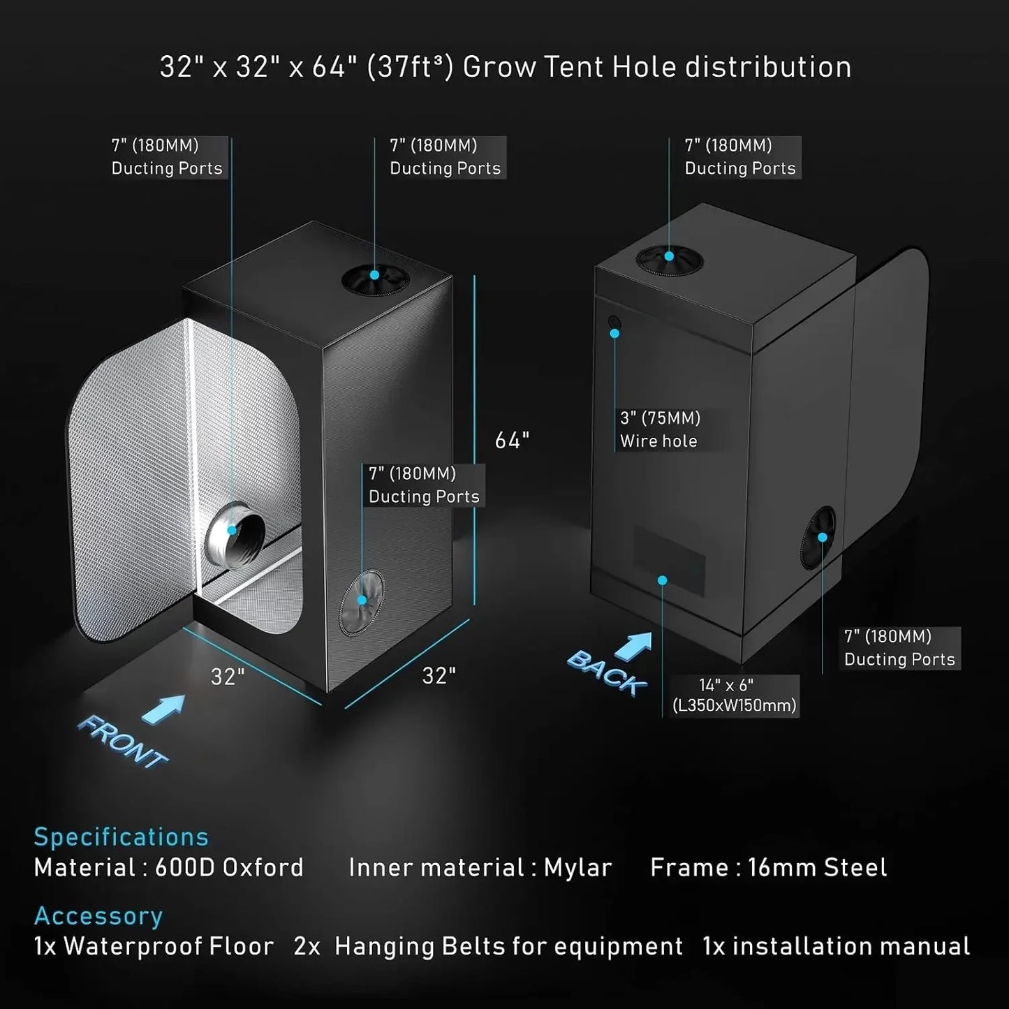 Grow Tent Complete Kit 300W LED Grow Light Full-Spectrum Indoor Hydroponics 32"X32"X63" Grow Tent 4" Ventilation Kit with Hanger