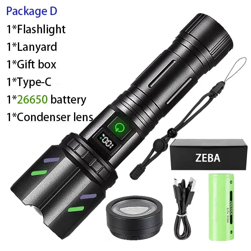 Newest 100000LM High Power LED Flashlight USB Rechargeable Flashlight Powerful Long Range 3500M Torch Light Camping Fishing Lamp
