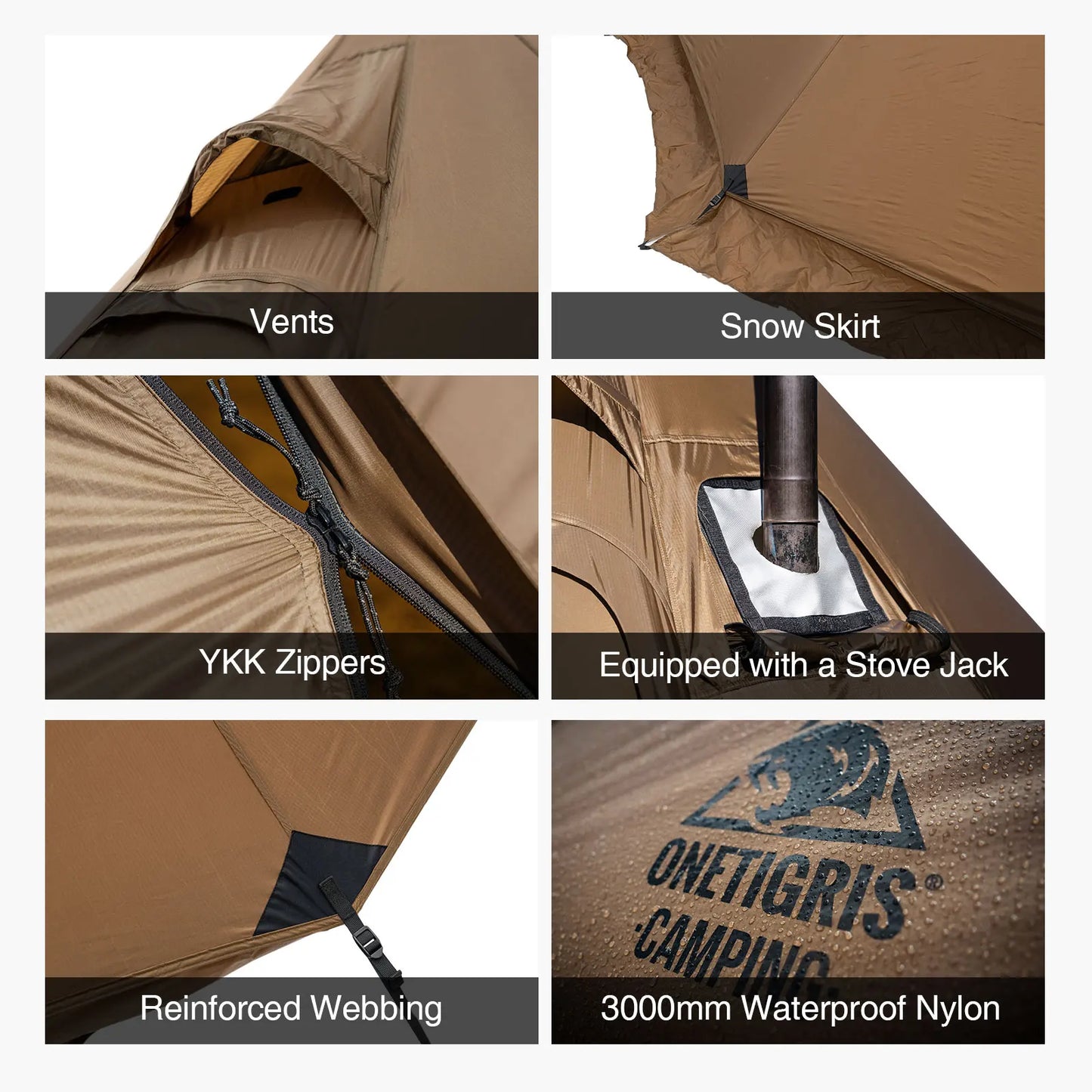 OneTigris Northgaze 2.0 Camping Tent with Snow Skirt Lightweight Pyramid Teepee with Chimney Hole for Travel Backpack Trekking