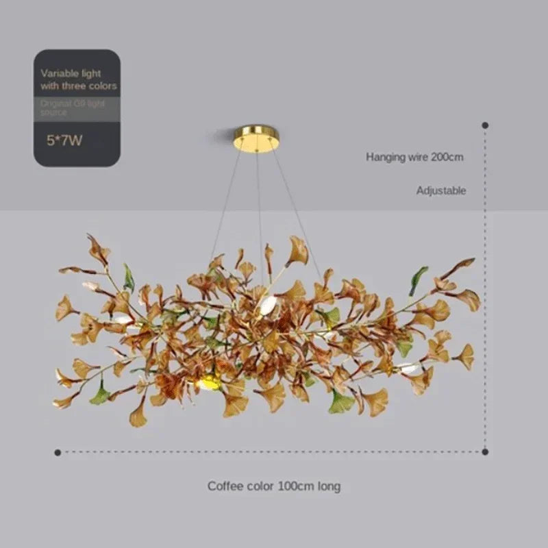Modern Minimalist Ginkgo Leaf Glass LED Chandelier Living Room Dining Room Hanging Indoor Home Decoration Lighting Fixtures