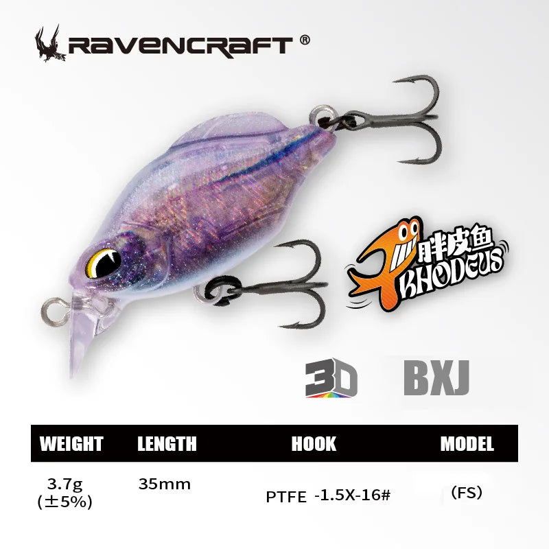 Ravencraft P-Rhodeus Swing & Sinking MINNOW 35mm 3.7g Freshwater PTFE Hook 1pc/pack Advanced Stream Fishing Gear