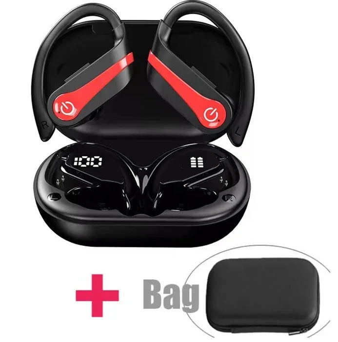 YYK Q63 Bluetooth 5.3 Wireless Earbuds with Mic IPX7 Waterproof 200H Earphones with Hooks for Sports Running Workout Gym