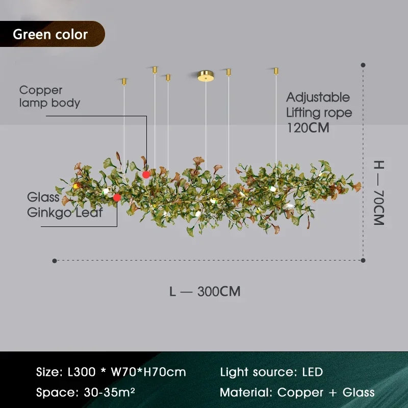 Modern Minimalist Ginkgo Leaf Glass LED Chandelier Living Room Dining Room Hanging Indoor Home Decoration Lighting Fixtures