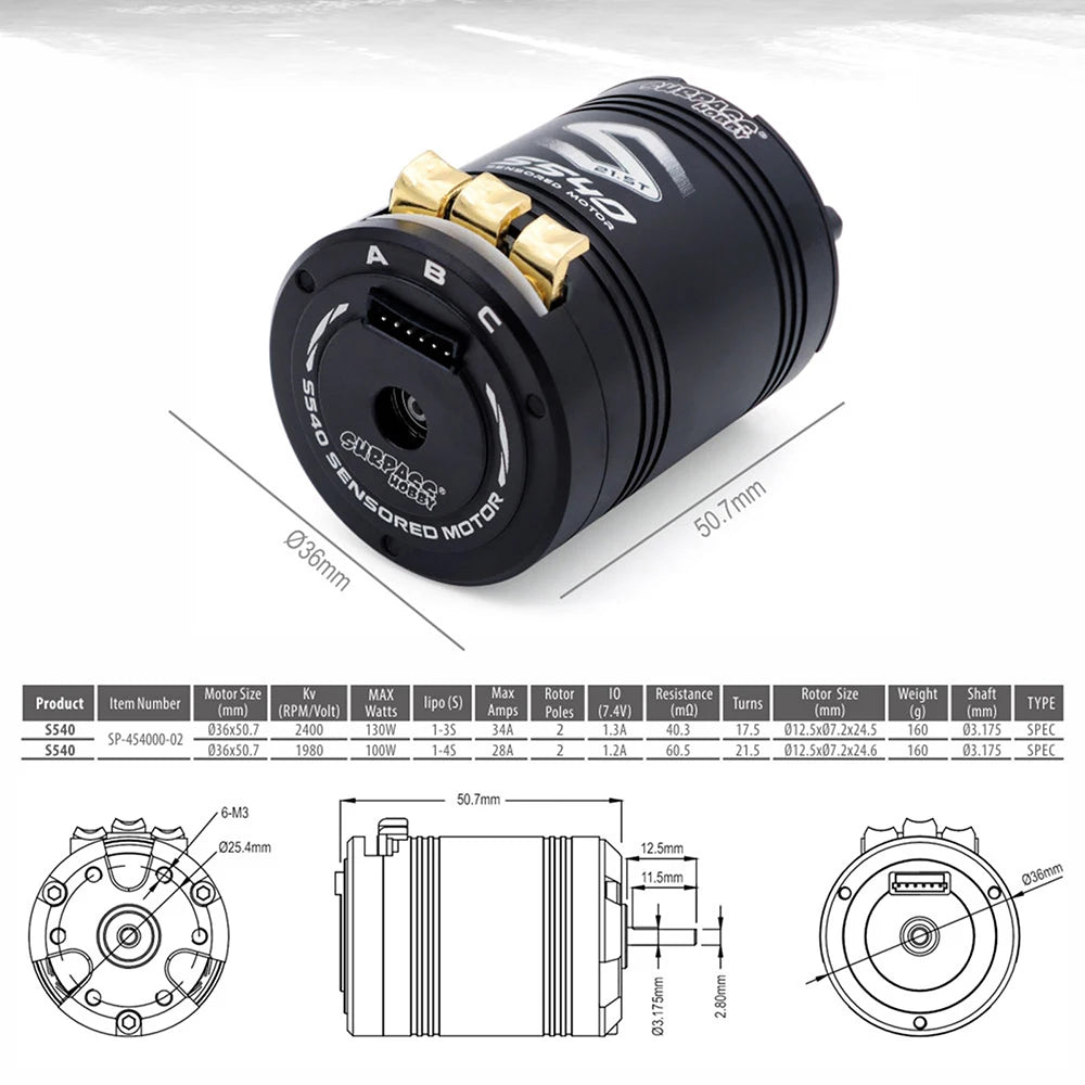 SURPASSHOBBY Brushless Motor ESC Combo Sensored S540 17.5T 21.5T Motor 60A Sensored ESC 32-bit 6V/3A BEC For 1/10 RC Cars