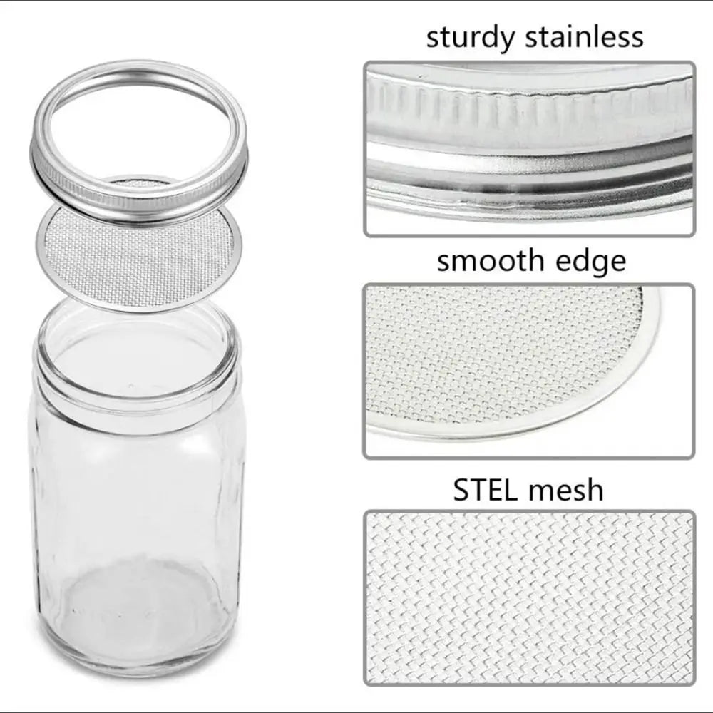 16/32oz Sprouting Jars with Screen Lids Sprouts Growing Kit Wide Mouth Mason Jar Seed Germination Kit Indoor Sprouter Set