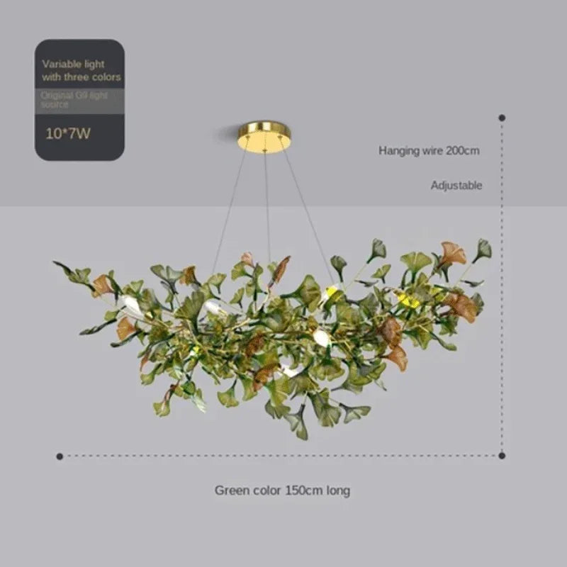 Modern Minimalist Ginkgo Leaf Glass LED Chandelier Living Room Dining Room Hanging Indoor Home Decoration Lighting Fixtures