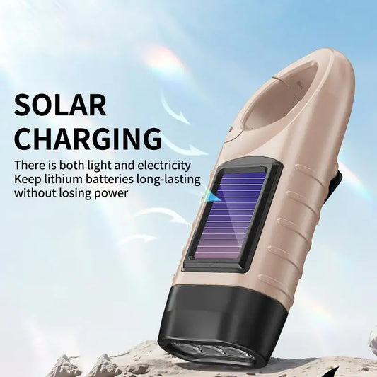 New Portable LED Flashlight Tent Light Hand Crank Dynamo Solar Power Torch Outdoor Camping Hiking Long-range Emergency Lantern